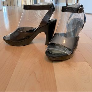 Grey patent leather sandals